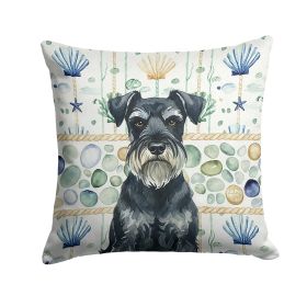 Standard Schnauzer Coastal Sea Glass Throw Pillow Decorative Indoor Outdoor Accent Cushion for Couch, Bed or Patio, 14Hx14W