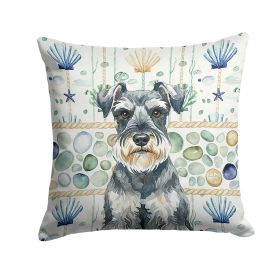 Schnauzer Coastal Sea Glass Throw Pillow Decorative Indoor Outdoor Accent Cushion for Couch, Bed or Patio, 14Hx14W