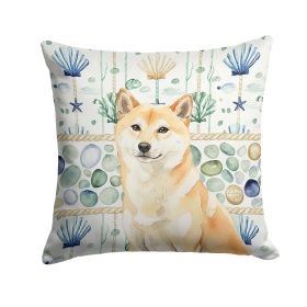 Cream Shiba Inu Coastal Sea Glass Throw Pillow Decorative Indoor Outdoor Accent Cushion for Couch, Bed or Patio, 14Hx14W