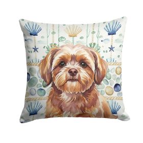 Liver Shih Tzu Coastal Sea Glass Throw Pillow Decorative Indoor Outdoor Accent Cushion for Couch, Bed or Patio, 14Hx14W