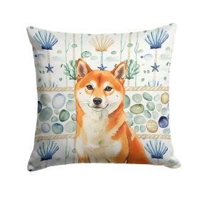 Red Shiba Inu Coastal Sea Glass Throw Pillow Decorative Indoor Outdoor Accent Cushion for Couch, Bed or Patio, 14Hx14W