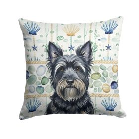 Black Skye Terrier Coastal Sea Glass Throw Pillow Decorative Indoor Outdoor Accent Cushion for Couch, Bed or Patio, 18Hx18W