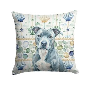 Blue American Staffordshire Terrier Coastal Sea Glass Throw Pillow Decorative Indoor Outdoor Accent Cushion for Couch, Bed or Patio, 14Hx14W