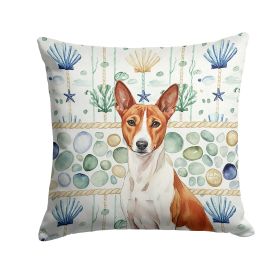Red and White Basenji Coastal Sea Glass Throw Pillow Decorative Indoor Outdoor Accent Cushion for Couch, Bed or Patio, 14Hx14W