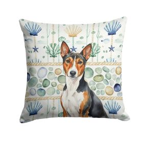 Tricolor and White Basenji Coastal Sea Glass Throw Pillow Decorative Indoor Outdoor Accent Cushion for Couch, Bed or Patio, 14Hx14W