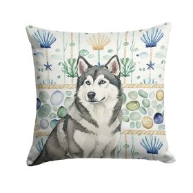 Gray and White Alaskan Malamute Coastal Sea Glass Throw Pillow Decorative Indoor Outdoor Accent Cushion for Couch, Bed or Patio, 18Hx18W