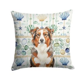 Red Merle Australian Shepherd Coastal Sea Glass Throw Pillow Decorative Indoor Outdoor Accent Cushion for Couch, Bed or Patio, 18Hx18W
