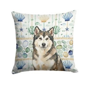 Sable and White Alaskan Malamute Coastal Sea Glass Throw Pillow Decorative Indoor Outdoor Accent Cushion for Couch, Bed or Patio, 18Hx18W