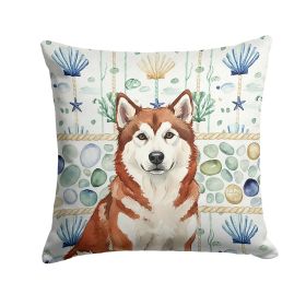 Red and White Alaskan Malamute Coastal Sea Glass Throw Pillow Decorative Indoor Outdoor Accent Cushion for Couch, Bed or Patio, 18Hx18W