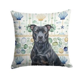 Black American Staffordshire Terrier Coastal Sea Glass Throw Pillow Decorative Indoor Outdoor Accent Cushion for Couch, Bed or Patio, 14Hx14W