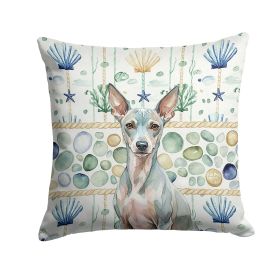 American Hairless Terrier Coastal Sea Glass Throw Pillow Decorative Indoor Outdoor Accent Cushion for Couch, Bed or Patio, 18Hx18W