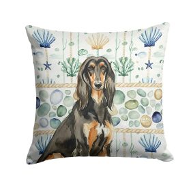 Black & Tan Afghan Hound Coastal Sea Glass Throw Pillow Decorative Indoor Outdoor Accent Cushion for Couch, Bed or Patio, 14Hx14W