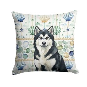 Black and White Alaskan Malamute Coastal Sea Glass Throw Pillow Decorative Indoor Outdoor Accent Cushion for Couch, Bed or Patio, 18Hx18W