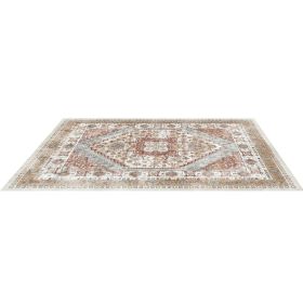 VEVOR Area Rug, 8 x 10 ft Large Washable Rug, Non-Slip and Tear-Resistant Soft Carpet, Pet & Child Friendly Vintage Area Rugs, Indoor Mat for Bed