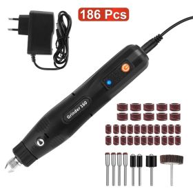 1Set Mini Corded Rotary Power Tool Set Of 186Pcs Electric Detail Sander Grinding Pen Small Drill Kit Engraver With 5 Speeds For Sanding Polishing (Option: Black)