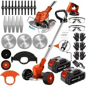 21V Electric Weed Eater With Wheels,Cordless Battery Weed Wacker With Charger, 2Batteries,3 In 1 Brush Cutter String Trimmer Grass Trimmer Lawn M (Option: red)