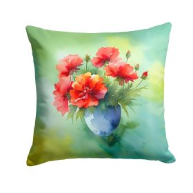 Ohio Scarlet Carnations in Watercolor Throw Pillow Machine Washable, Indoor Outdoor Decorative Pillow for Couch, Bed or Patio, 18Hx18W (Default: Default)